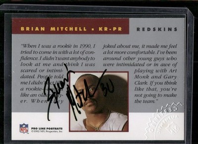1992 Pro Line Portraits #NNO Brian Mitchell Autographs Auto Autograph