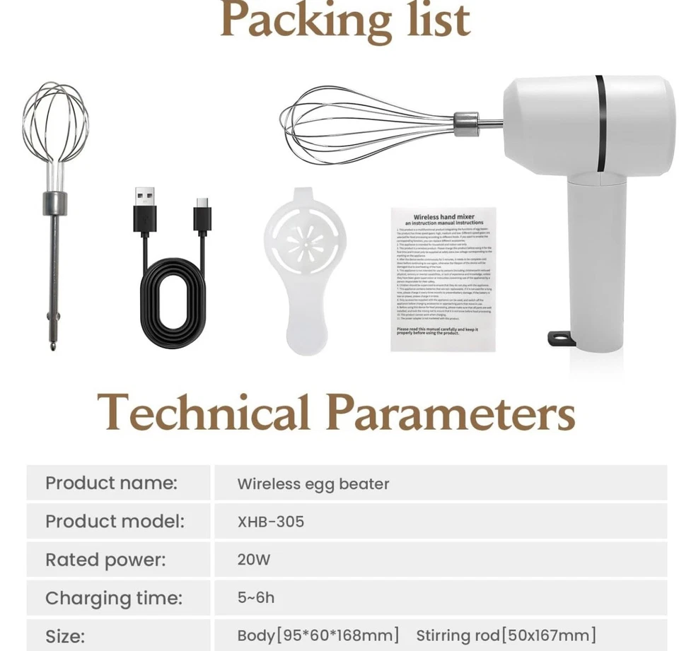便携式迷你无线电动打蛋器手持USB充电混音器 — 第 2/4 张图片