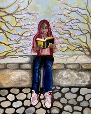 Original Oil Painting, 16x20 inches, Woman Reading 11, Portrait, Woman, Books.