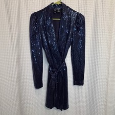 Windsor Blue Sequin Small Jacket Knee Length Belted Dress Women Party Night