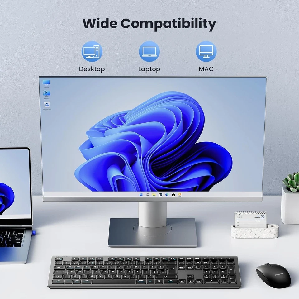 TECKNET Wireless Keyboard and Mouse Combo Rechargeable Ultra Thin Full-Size - Image 2 of 4