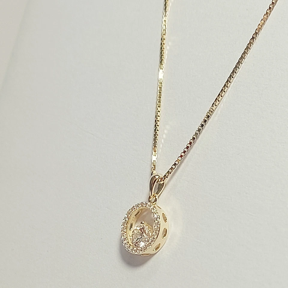 Collana argento 925 donna dorato catena sottile ciondolo tondo zirconi brillanti - Immagine 3 di 4