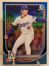 2025 Bowman - Yoshinobu Yamamoto #18 Chrome Blue Mojo Refractor /150