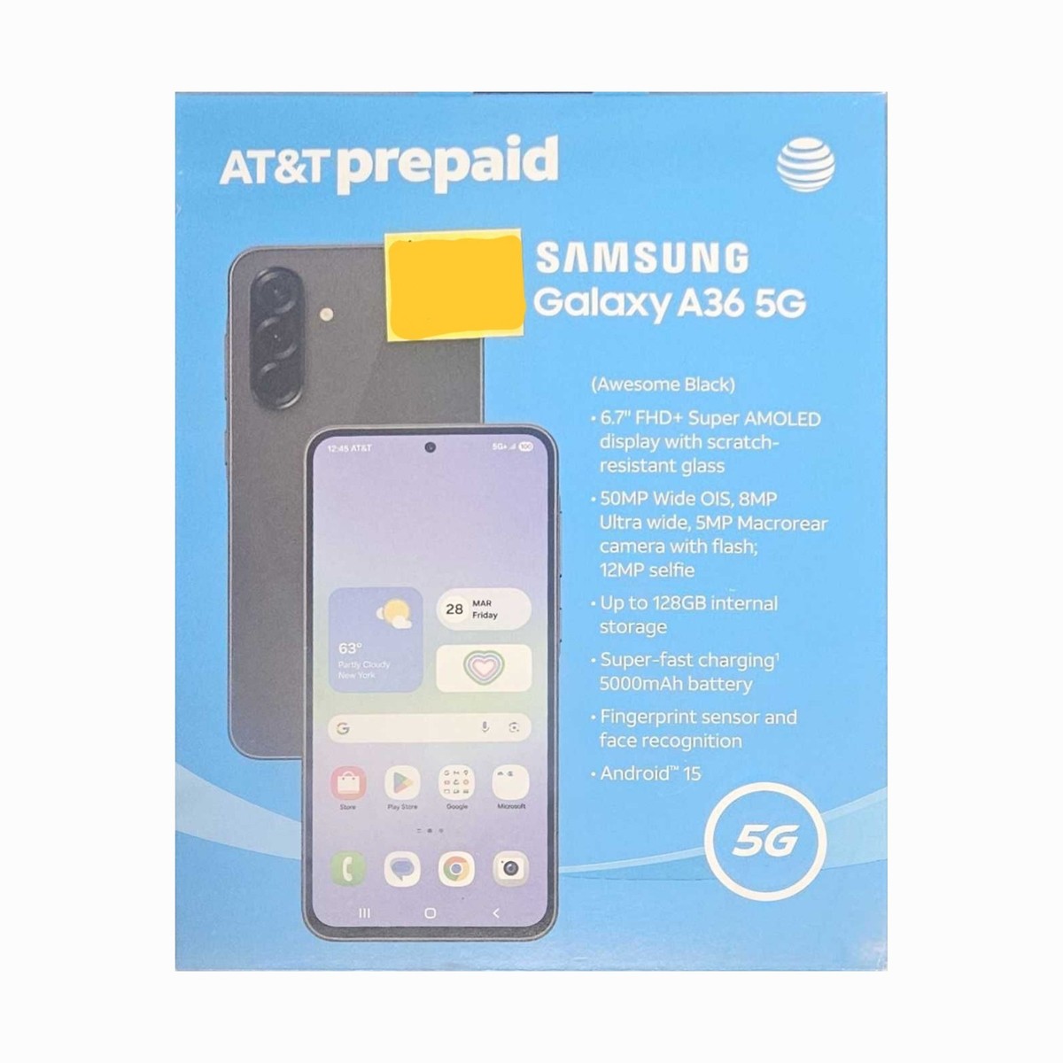 AT&T Samsung Galaxy A36 5G, 128GB Awesome Black Prepaid Phone 