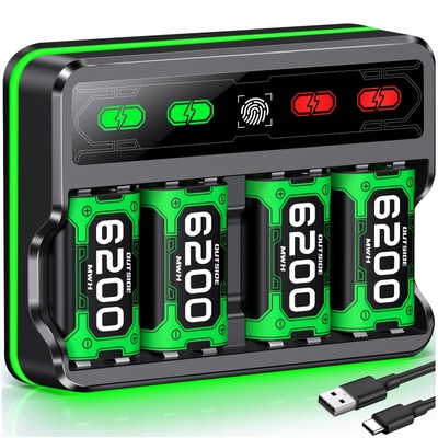 4*6200mWh Akku &Ladestation für Xbox One XS Elite Xbox Series XS Controller Gelb