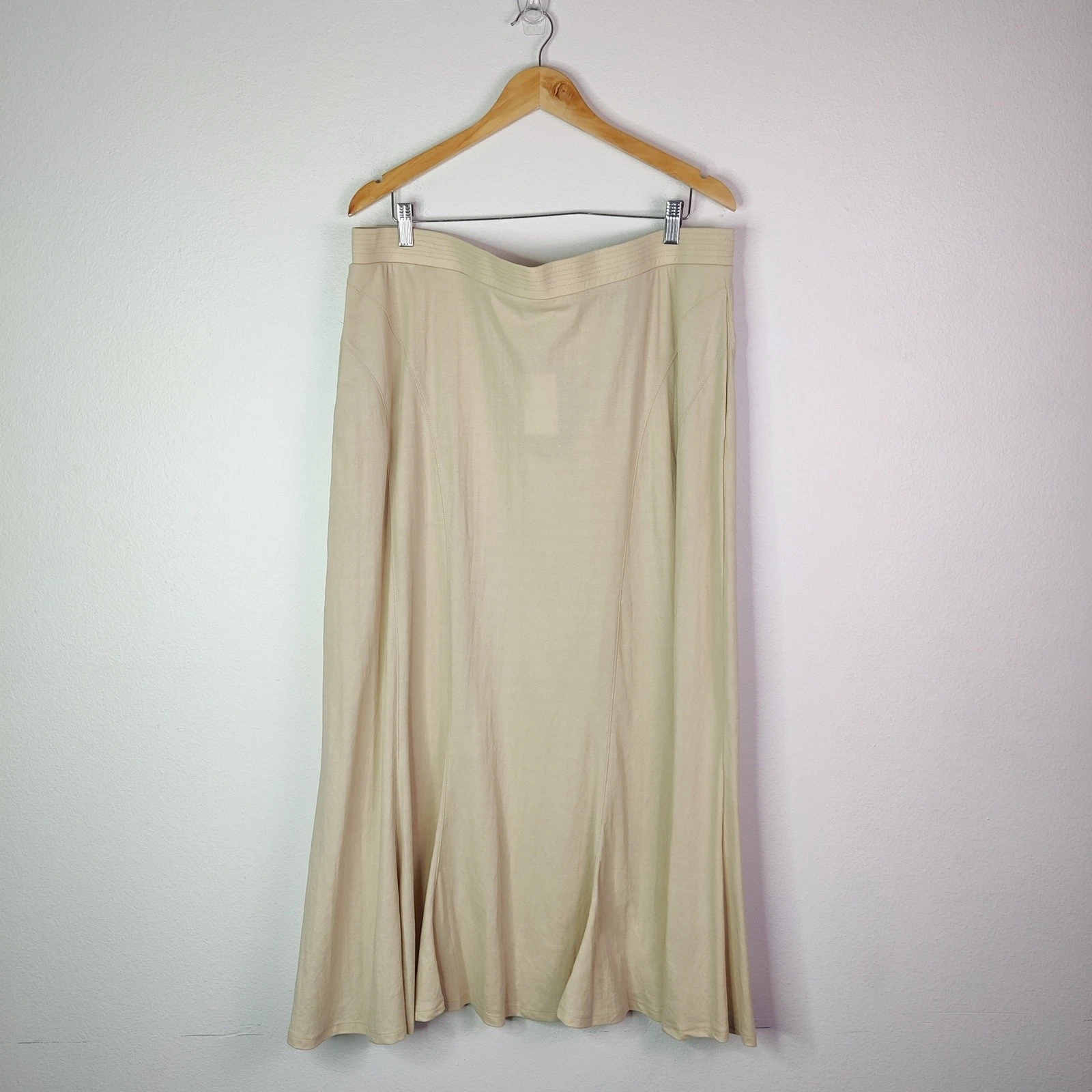 NWT OGL Wrinkle Free Cotton Linen Pull On Maxi Skirt Ivory Ash 2XL Euro Summer