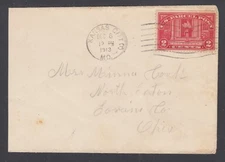 US Sc Q2 on 1913 2c Parcel Post cover, Kansas City, Missouri to Loraine, Ohio