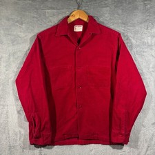 Vintage 60s Pilgrim Sears Corduroy Shirt Men M Red Loop Collar Cotton Button Vtg