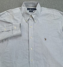 Ralph Lauren Shirt Men 16 - 33 Striped Yarmouth 100 Cotton Oxford Flesh Pony