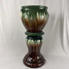 Antique Brush McCoy Calla Lily Majolica Jardiniere Pedestal & Planter 27”