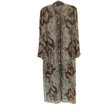 Citron Santa Monica Burnout Velvet Dragon Sheer Shirt Dress Duster M Boho Dragon