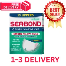 Sea Bond Secure Denture Adhesive Seals, Fresh Mint Uppers, Zinc-Free, All-Day-Ho