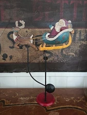 Authentic Models Balance Toys Santa's Sleigh Reindeer Balancing Metal Art 17.5"