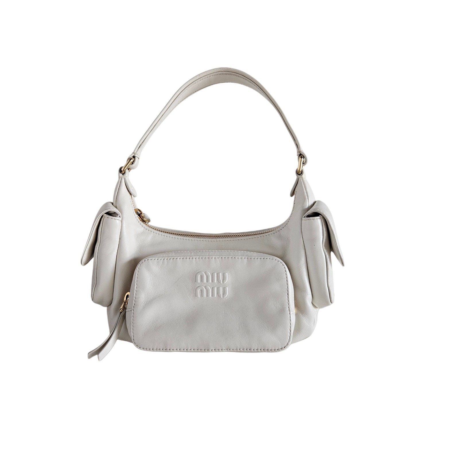 Miu Miu Cream logo-embossed leather shoulder bag