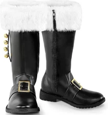 Santa Boots Men Christmas Shoes Adult Black Santa Claus Boots Accessory Cosplay