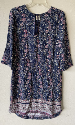 faded glory t shirt dress Faded Glory Small Tunic T Shirt Dress Blue Caged Detail Floral