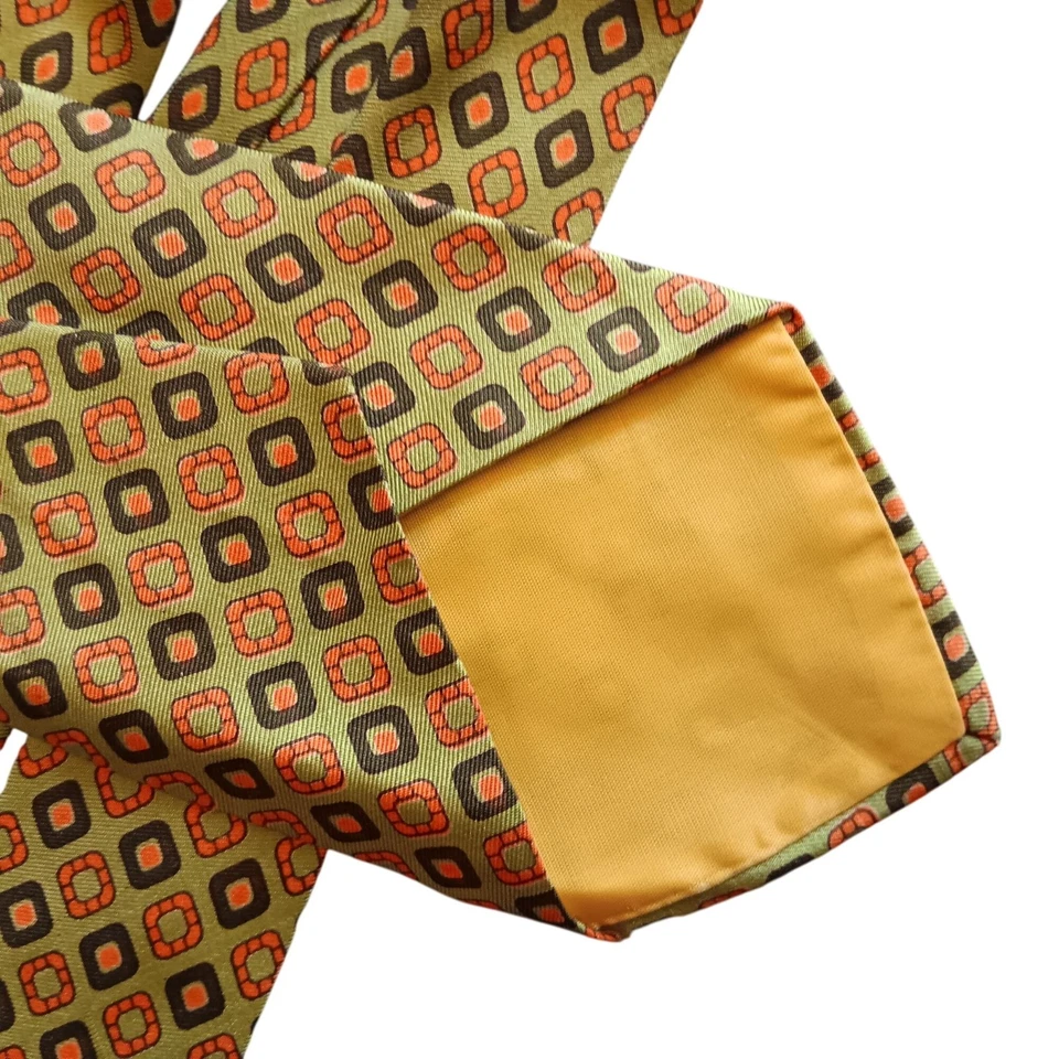Corbata Habands Vintage Años 60 Toda Seda Marrón y Verde Patrón Geométrico 58" 3.5" W Foto 3 de 4
