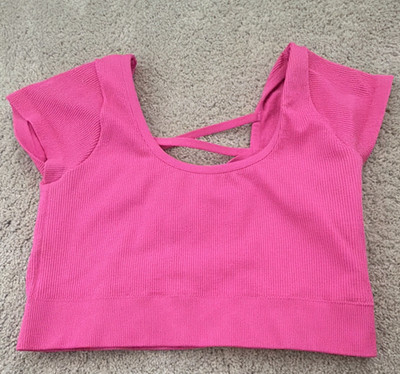Aerie Women s Pink Ribbed Wireless Pullover Sports Bra Crisscross Back M