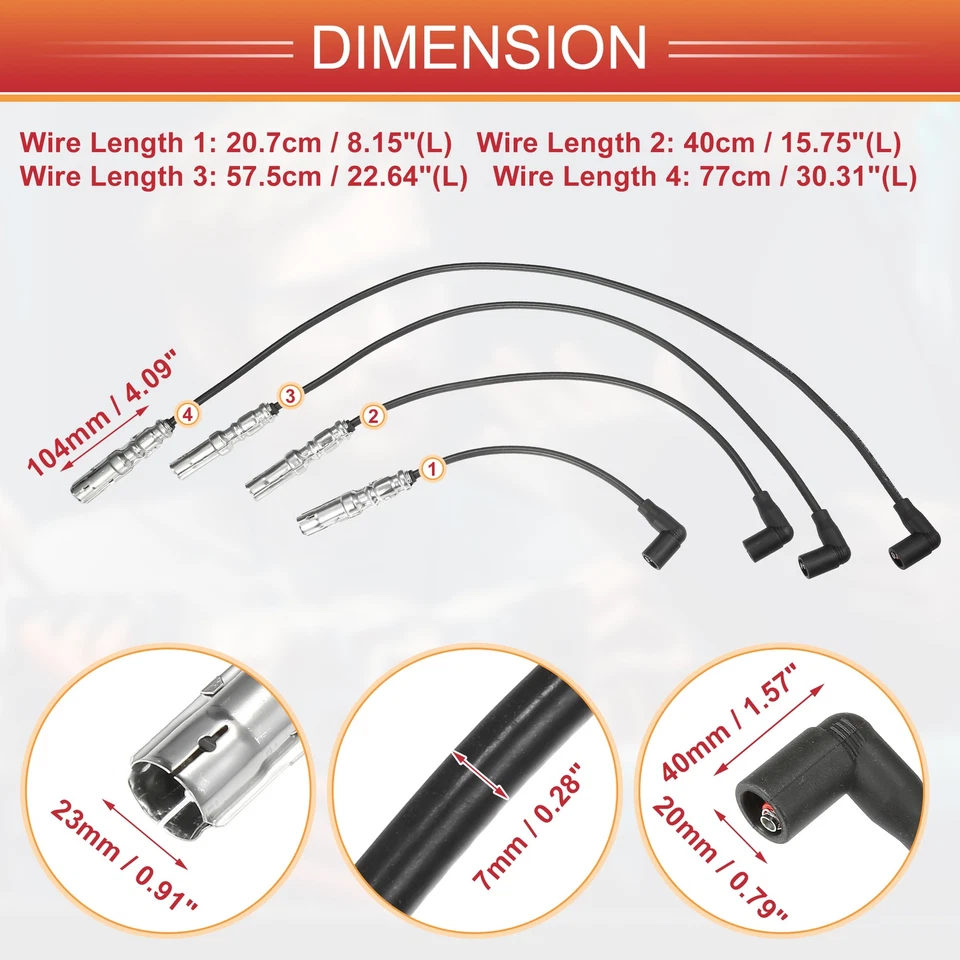 Cable de bobina de encendido de cable de bujía de 4 piezas n.º 06A905430AK para Volkswagen Beetle Foto 3 de 4