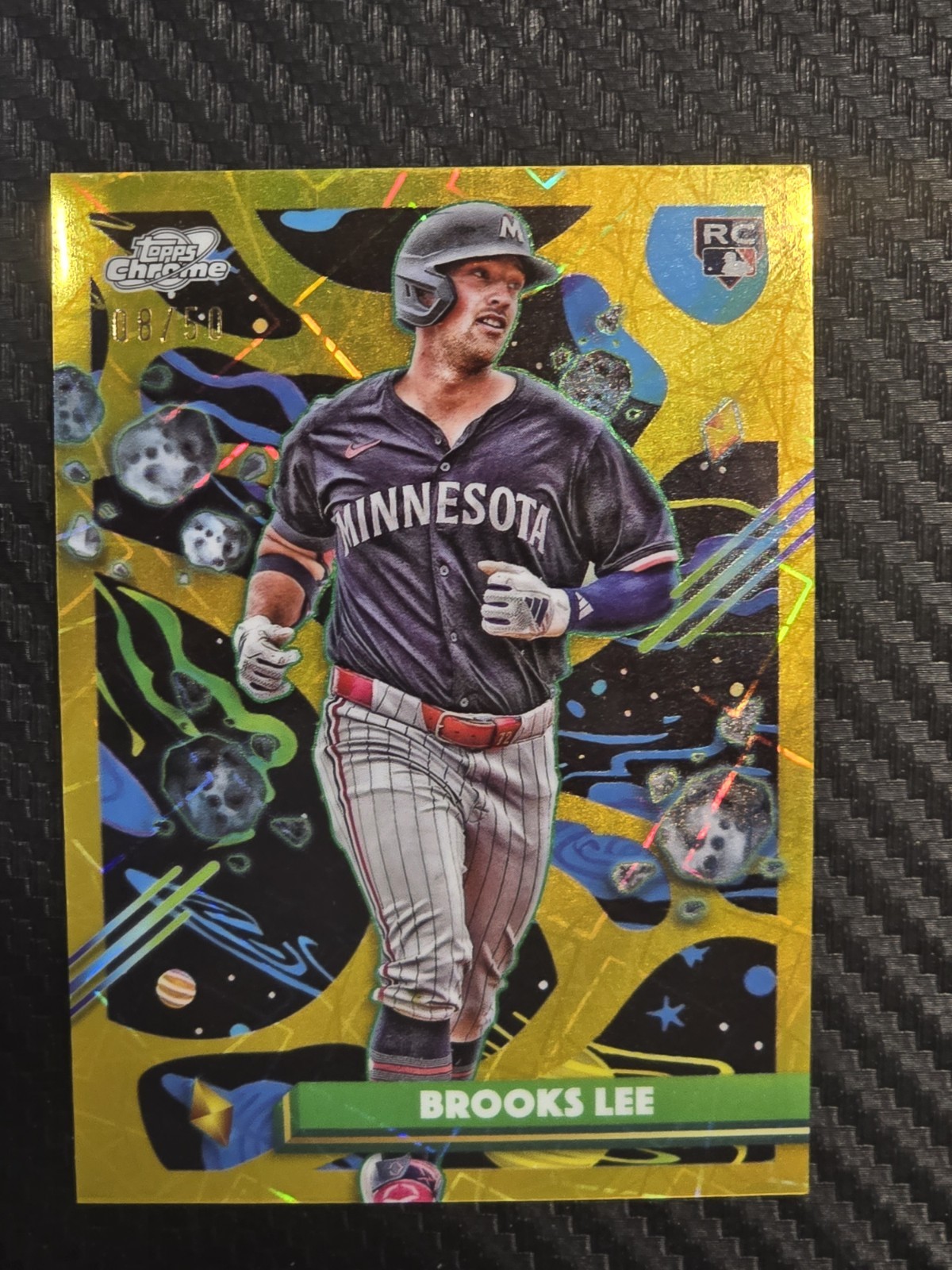 2025 Topps Chrome Cosmic - Brooks Lee (RC) #129 Gold Interstellar Refractor /50
