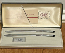 Vtg Cross Pen  Pencil Set 3501 Chrome Stainless NOS New Unused Box  Paperwork
