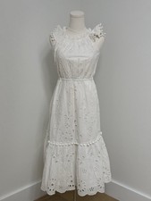 NWOT J.Crew Embroidered Eyelet Ruffle Pompon Sleeve White Dress Size 0