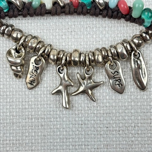 UNO de 50 Heavy Silver Plate Leather Glass Bead Charm Bracelet Surf Beach - Picture 2 of 8