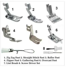 Pressure Feet Set Fits SINGER Slant Needle Zig Zag, Gathering, Roller, Zipper +