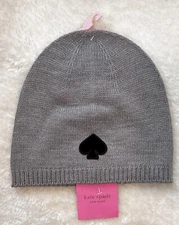NWT Kate Spade New York Flocked Spade Beanie In Heather Grey 