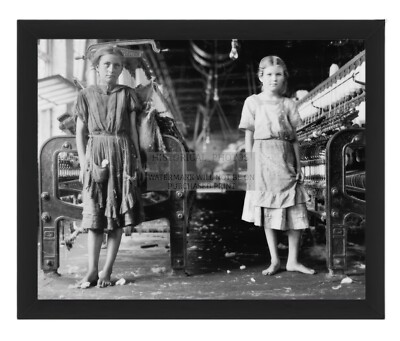 BAREFOOT GIRLS WORKING IN A COTTON MILL CHILD LABOR WORKERS 8X10 FRAMED PHOTO