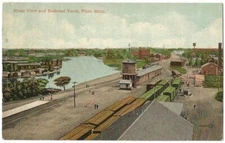 Flint Michigan MI ~ Railroad Train Yards & River View 1911
