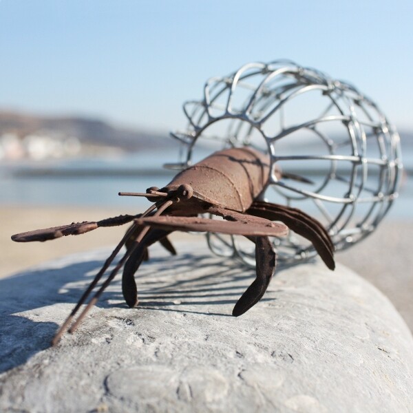Metal Lobster with Trap | Seaside Decoration by Shoeless Joe