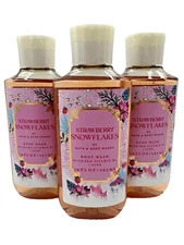 Bath & Body Works LOT 3 Strawberry Snowflakes Body Wash Shower Gel 3pk 10 oz