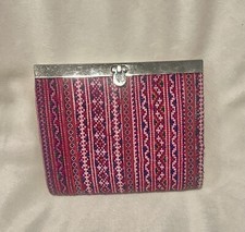 Clutch Wallet Card Zip Pocket Clasp Embroidered Multi Color Striped Geometric