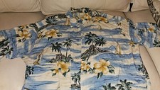 Vintage CAMPIA MODA Hawaiian Shirt Blue Sailboats Size L Large 100 Rayon Korea