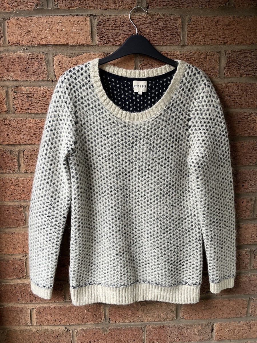 Reiss “Torryn” Jumper Open Knit Chunky Cotton Mohair Blend Cream White  Small S
