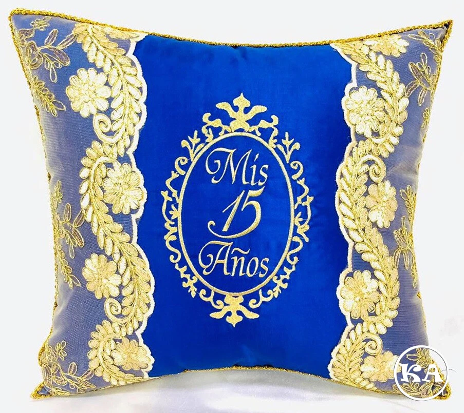 NEW Quinceanera Kneeling pillow Royal Blue with gold cojin de