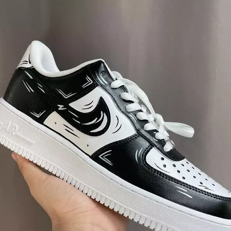 Nike Air Force 1 Custom Cartoon White Shoes Black Outline Mens Womens Kids |