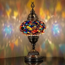 BATTERY Operated Turkish Moroccan Mosaic Colorful Boho Table Bedside Lamp Light
