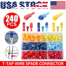 240Pcs Quick Splice T-Tap Insulated Crimp Terminals Kit Spade Wire Connectors US