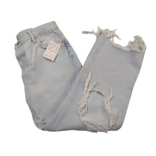 NEW Free People We The Free Light Wash Ripped Jeans Button Fly Frayed Womens 28