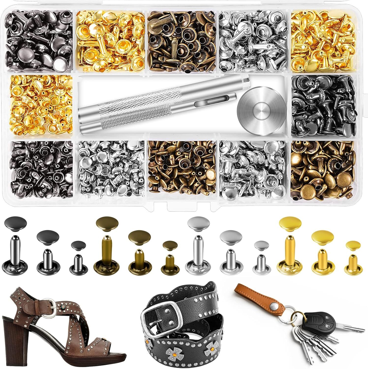 Leather Rivet Kit: 420 Sets in 4 Colors & 3 Sizes with Tools for ...