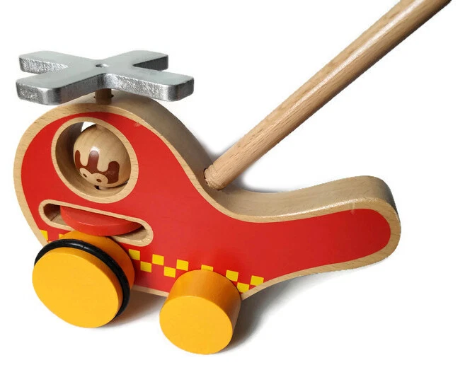 Natural Wood Helicopter Push Toy, Classic Fun for Young Children and Toddlers - Image 3 of 4