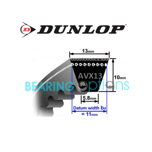 AVX13 (DUNLOP) Series Automotive Drive/Fan V Belts 13mm X 10mm - High Quality