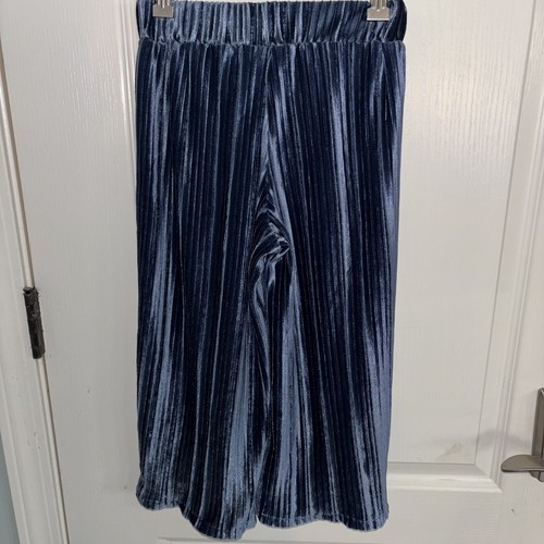 Janie and Jack Girls 6 Wide Leg Velvet Pleated Blue Palazzo Pants Boutique - Picture 4 of 5