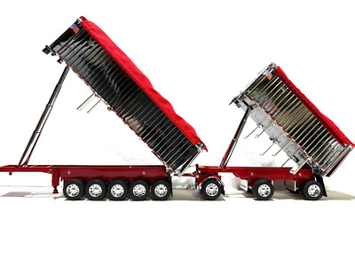 DCP FIRST GEAR 1/64 SCALE  RED/CHROME EAST GENESIS II DUMP TRAILERS, RED TARP