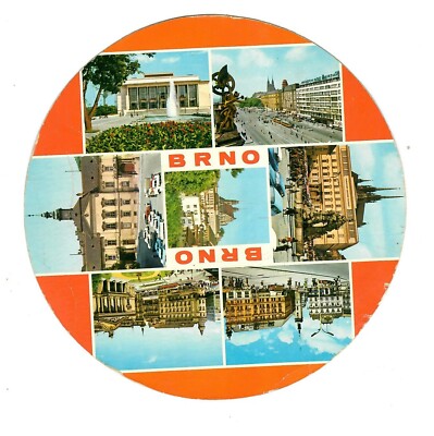 Round Postcard - Brno Multiple Pictures Brno Expired 1974 Unstamped