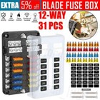 12 Way Blade Fuse Box Block Holder LED 12V 32V for Car Boat Van With 24X Fuses
