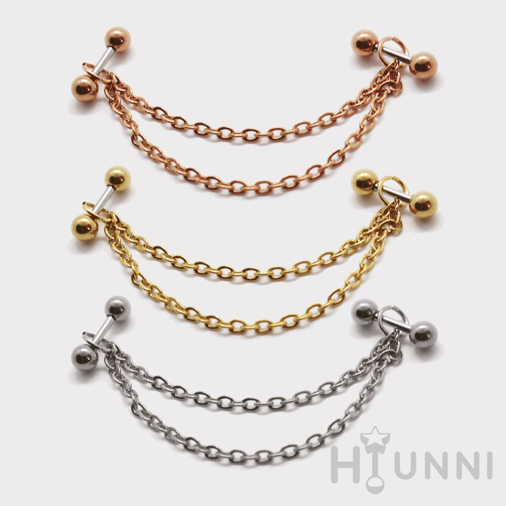 Orecchini Industriali Helix In Acciaio Inox 316L - Barra 38mm Con Ciondoli Sole E Luna - Foto 2