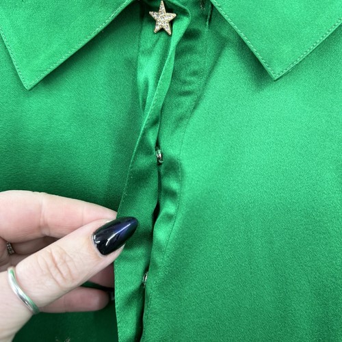 Vintage Lillie Rubin Blouse Womens Large Green Stars Structured 80s y2k Luxury - Picture 9 of 14